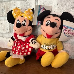 Disney Store Vintage Spirit of Mickey Mouse &‎ Minnie 8" Plush 2 Bean Bag Beanie